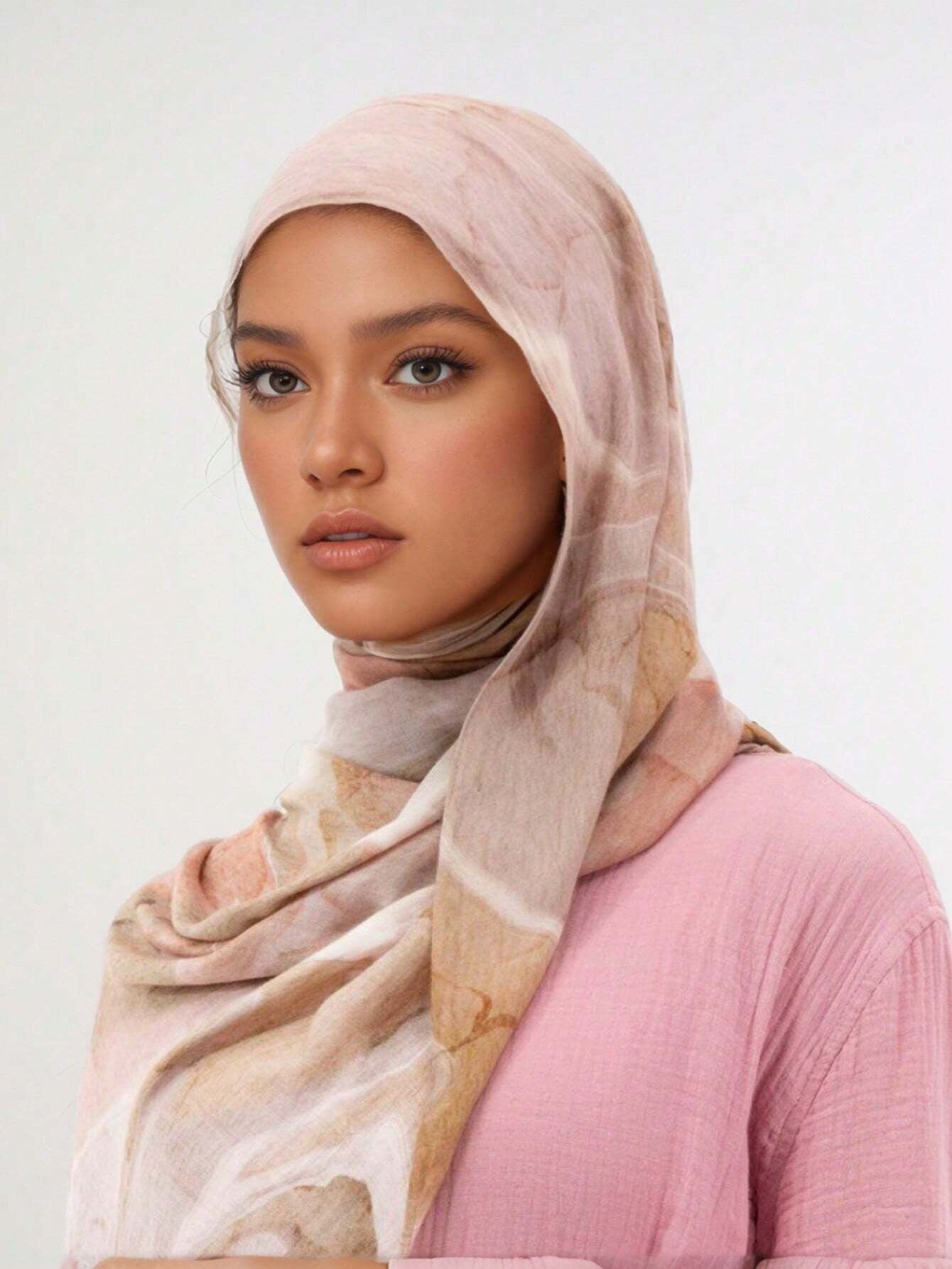 MYM07 Light Pink Modal print hijab - MinYang Fashion Apparel Accessory Manufacturer