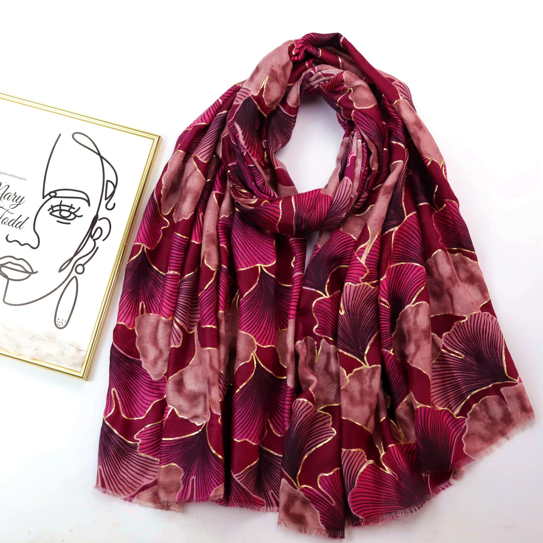 221006 stamping ginkgo printed scarf - MinYang Fashion Apparel Accessory Manufacturer
