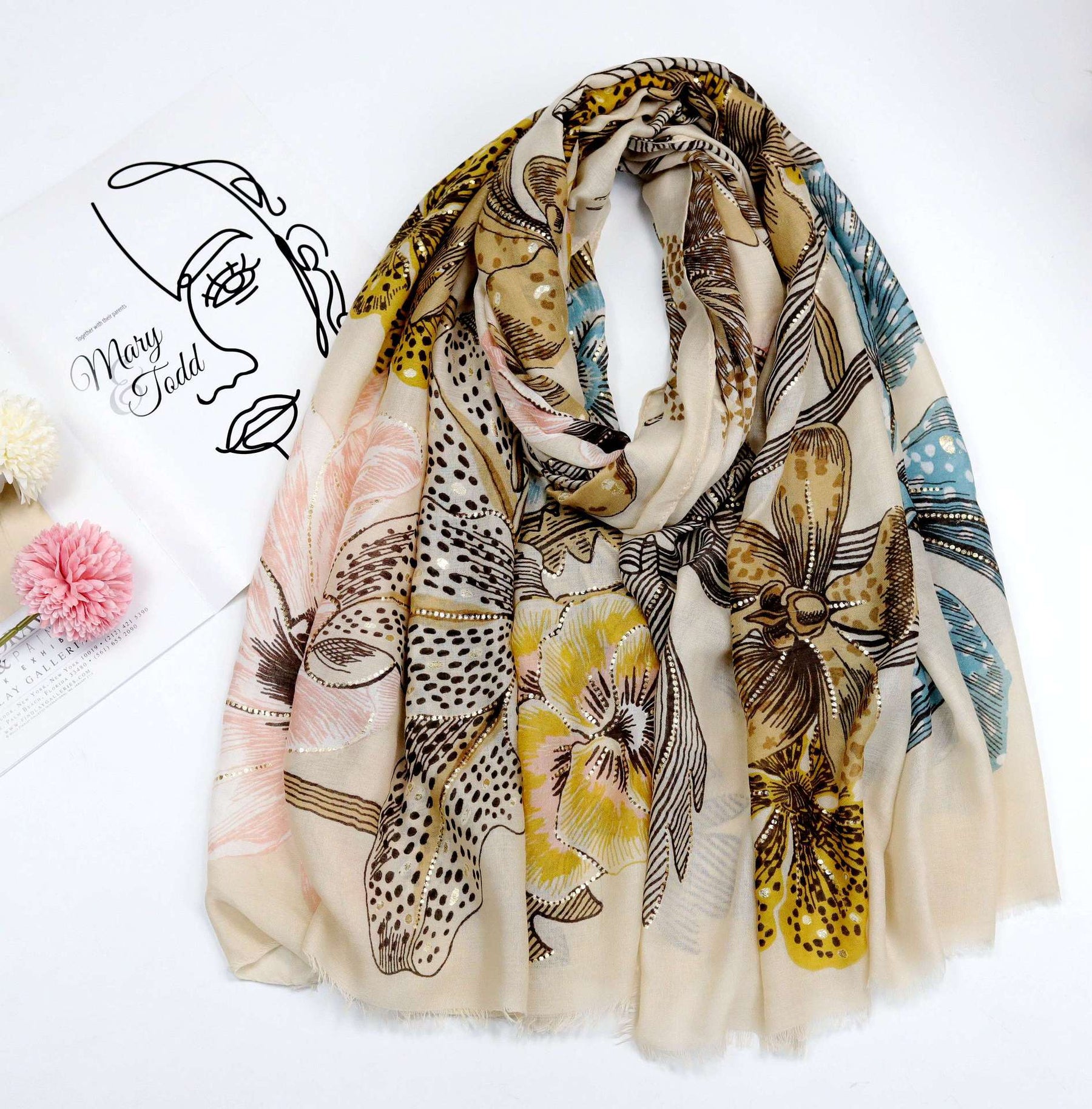 220101 stamping Rafflesia printed scarf - MinYang Fashion Apparel Accessory Manufacturer