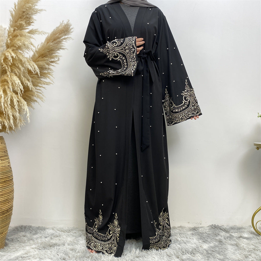 1684 Embroidered nailing beads muslim abaya dress