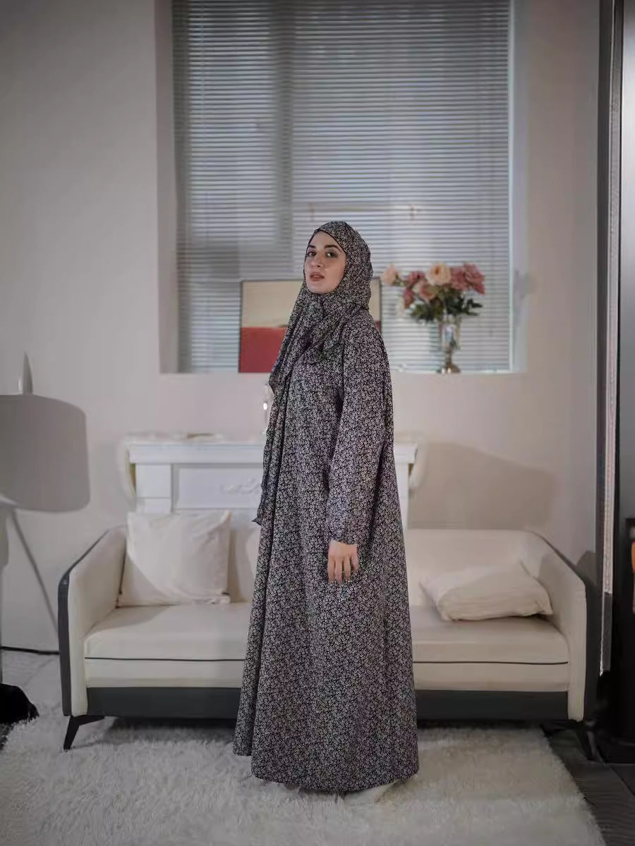 28  Plus Size Dress Muslim Women Traditional Scarf All-in-One High-end Elegant Prayer Robe Fashion Print  abaya  Dresses/gowns  prayer set - MinYang Fashion Apparel Accessory Manufacturer