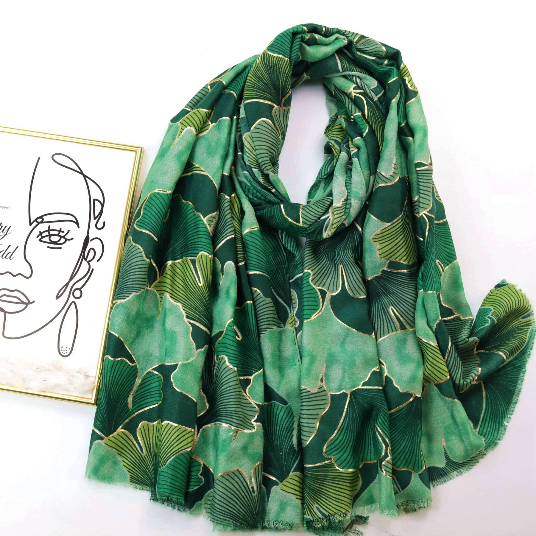 221006 stamping ginkgo printed scarf - MinYang Fashion Apparel Accessory Manufacturer
