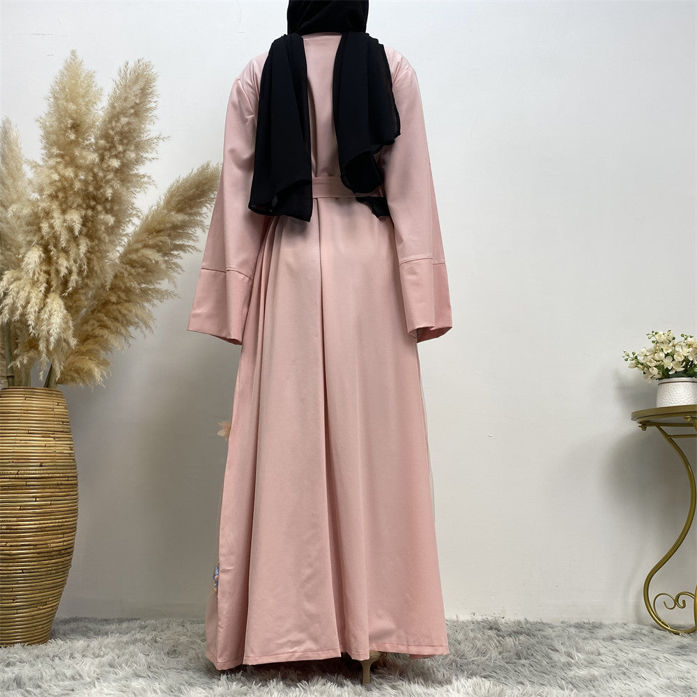 1845 Embroidered flower muslim abaya dress