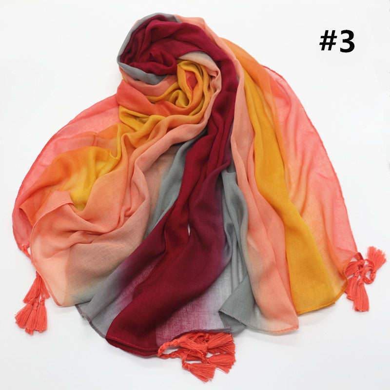 xmr Rainbow cotton and linen scarf Gradient hijab hijab/tudung printed hijab printed scarf - MinYang Fashion Apparel Accessory Manufacturer