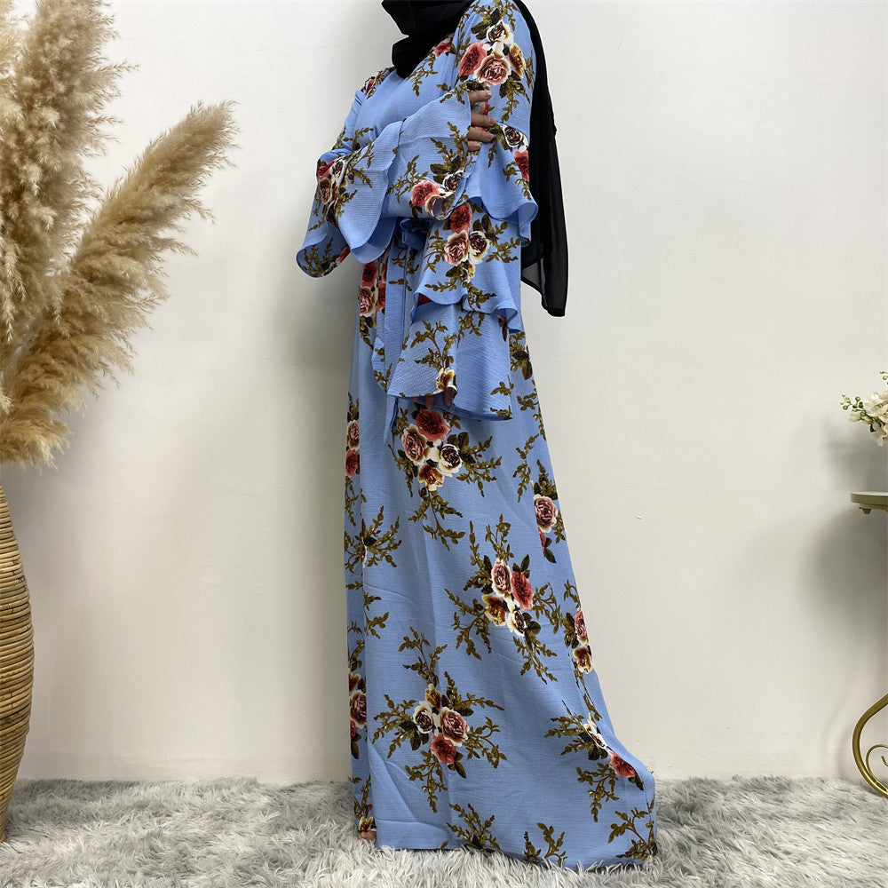 9071 printed flower abaya dress