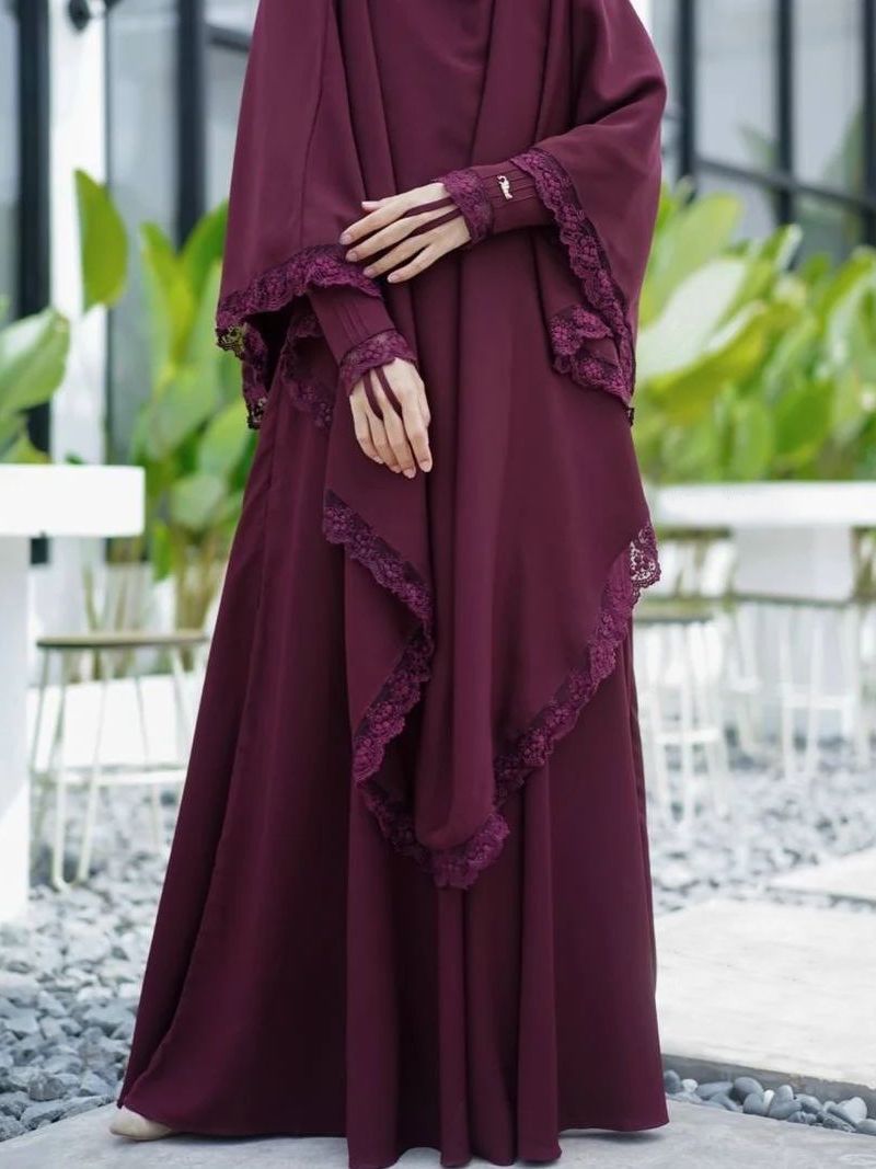 6693 abaya polos dengan renda
