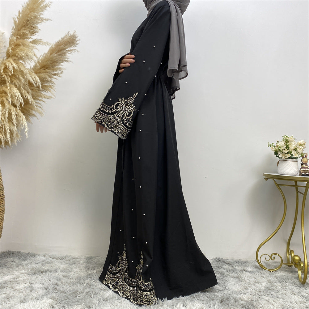 1684 Embroidered nailing beads muslim abaya dress