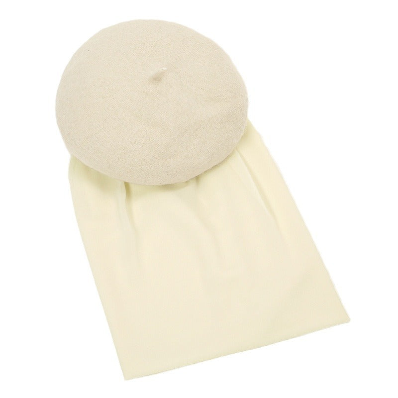 YW312 Women's scarf and hat set solid color pearl chiffon beret - MinYang Fashion Apparel Accessory Manufacturer