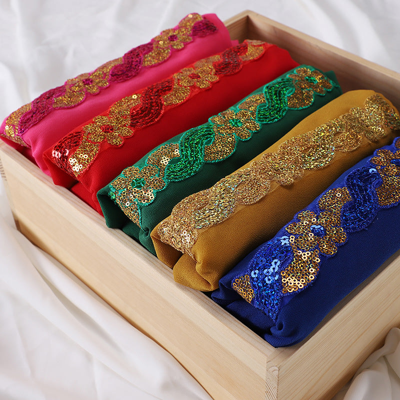 MSL228 plain pearl chiffon Selendang tudung lace Bronzing