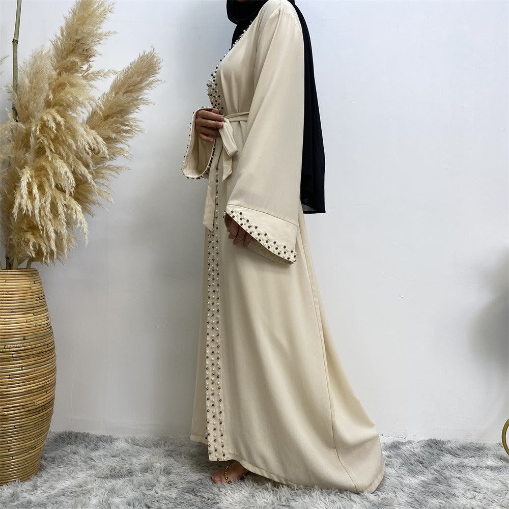 1838 plain Nail bead muslim abaya cardigan dress