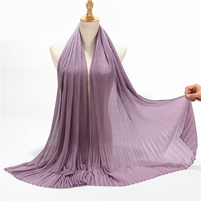 MSL073 tudung sifon mutiara berlipat warna padu