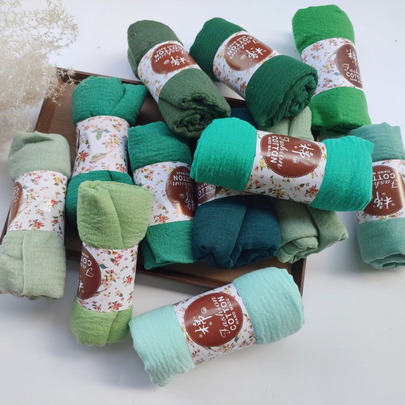 WJ01 Cotton scarf solid color scarf wrinkled bubble scarf shawl headscarf
