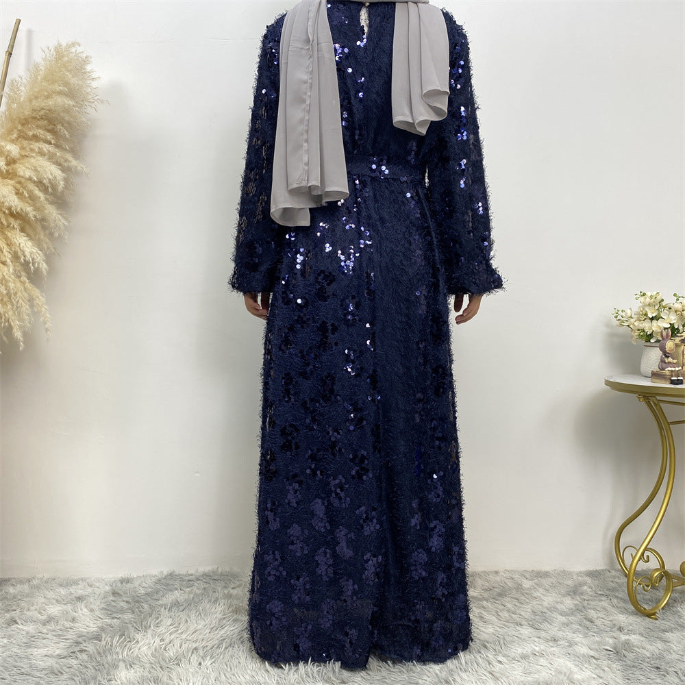 6189 vestido abaya musulmán con borlas de lentejuelas