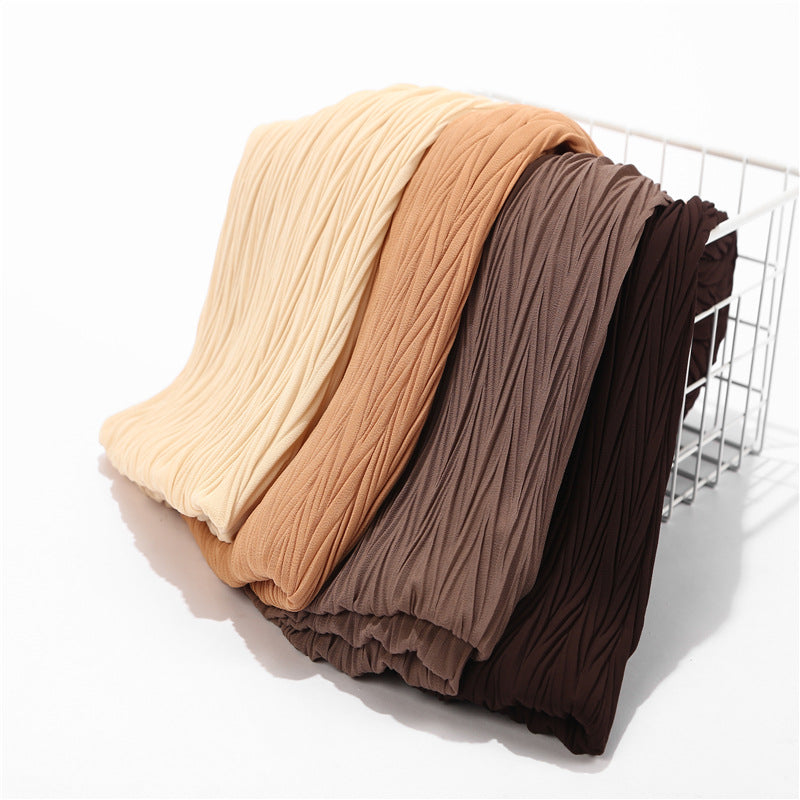MSL072 New pearl chiffon pleated head scarf Fashion leaf wrinkled solid color scarf - MinYang Fashion Apparel Accessory Manufacturer