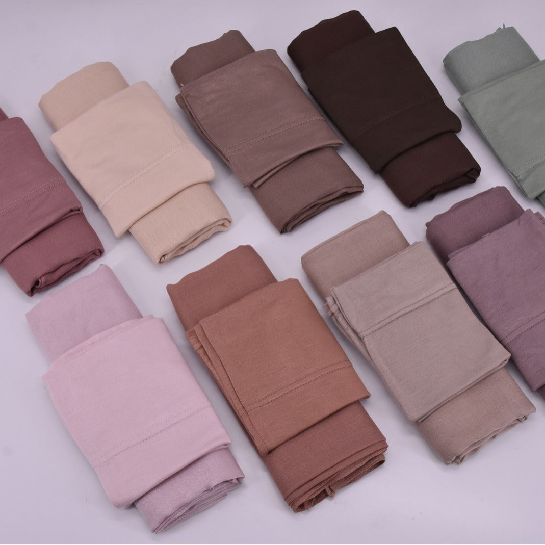HYWJ066 110COLRO 70X180 single needle modal cotton hijab + jersey cap
