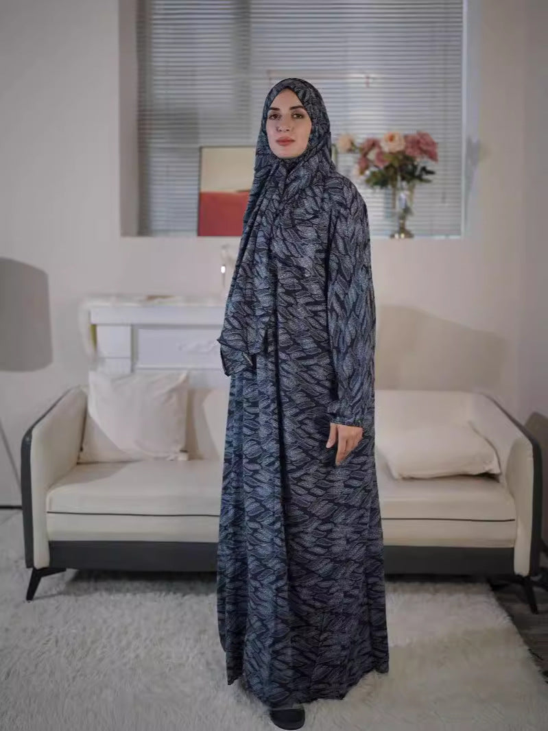 29 Spring and Summer Large Size Women's Islamic Scarf One-piece Prayer Robe Printed Worship Clothes Floral Robe abaya Dresses/gowns prayer set