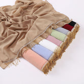 W-1126  Pearl Chiffon Diamond Tassel Long Scarf - MOQ:2 - MinYang Fashion Apparel Accessory Manufacturer
