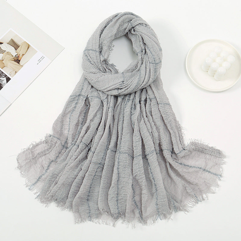 VS595 pleated cotton lattice stripe hijab