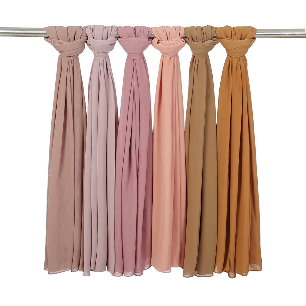 YW72 plain pleated pearl chiffon hijab
