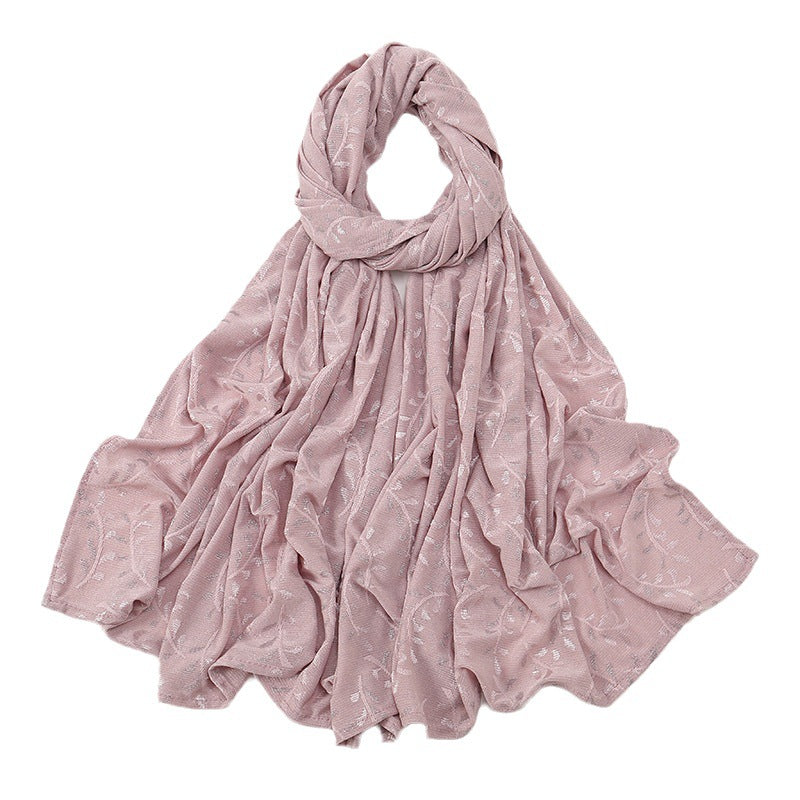 VS644 silver silk jacquard pleated hijab