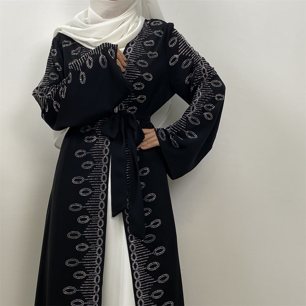 1424 Rhinestone Tie Cardigan Dress with Pockets - MinYang Fashion Apparel Accessory Manufacturer