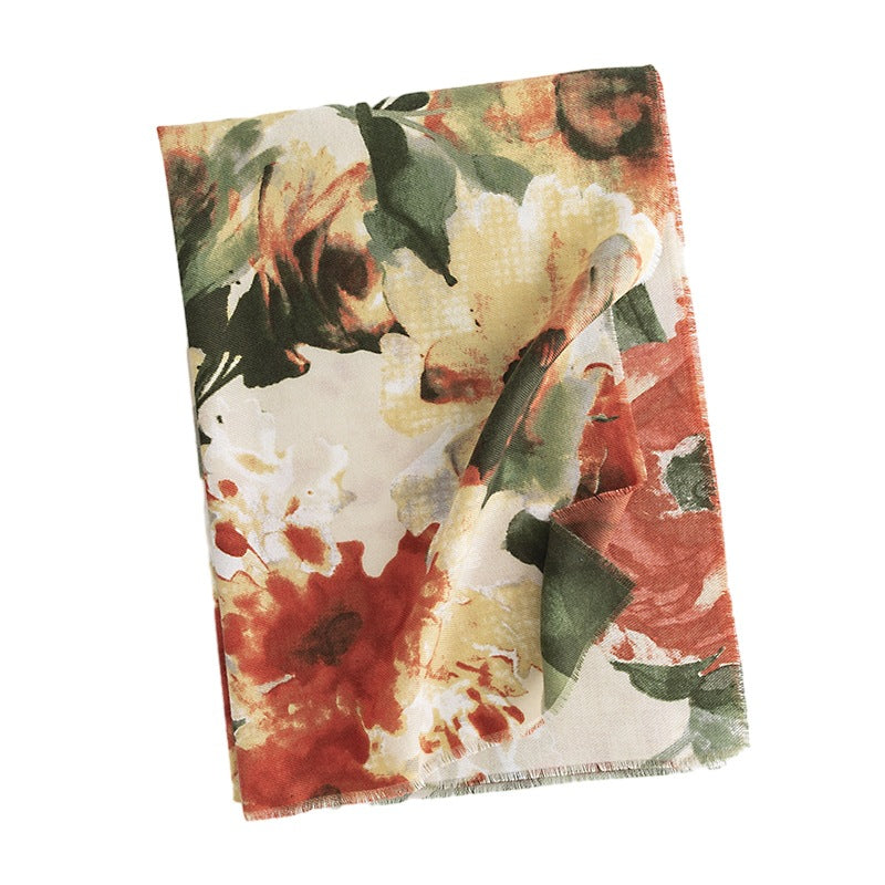 FH23-5404 Elegant Chinese style printed warm shawl scarf winter scarf
