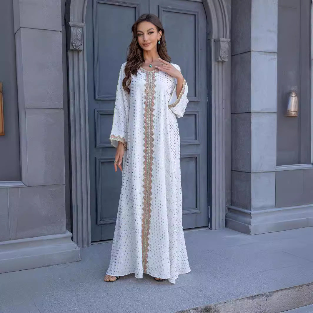 ZD004 Muslim robe gold stamping simple lace slim fit Dubai women's dress abaya Dresses/gowns