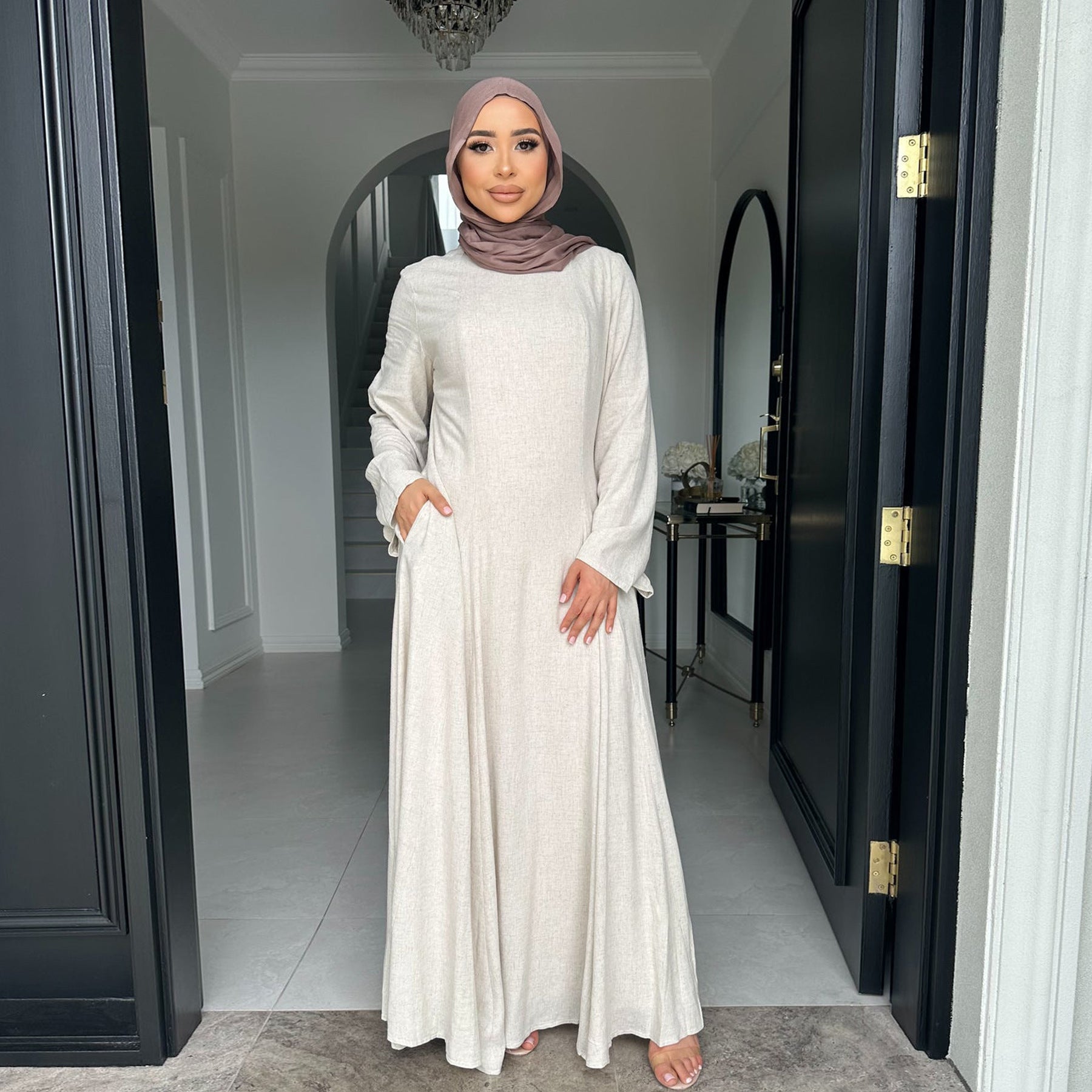 LR941 Abaya solid color swing dress with straps