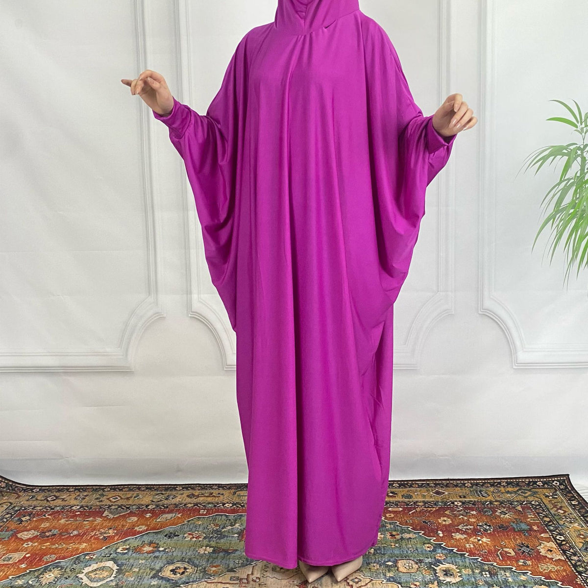 abaya 001 Arabian robe one-piece hooded solid color bat sleeves plus size dress abaya - MinYang Fashion Apparel Accessory Manufacturer