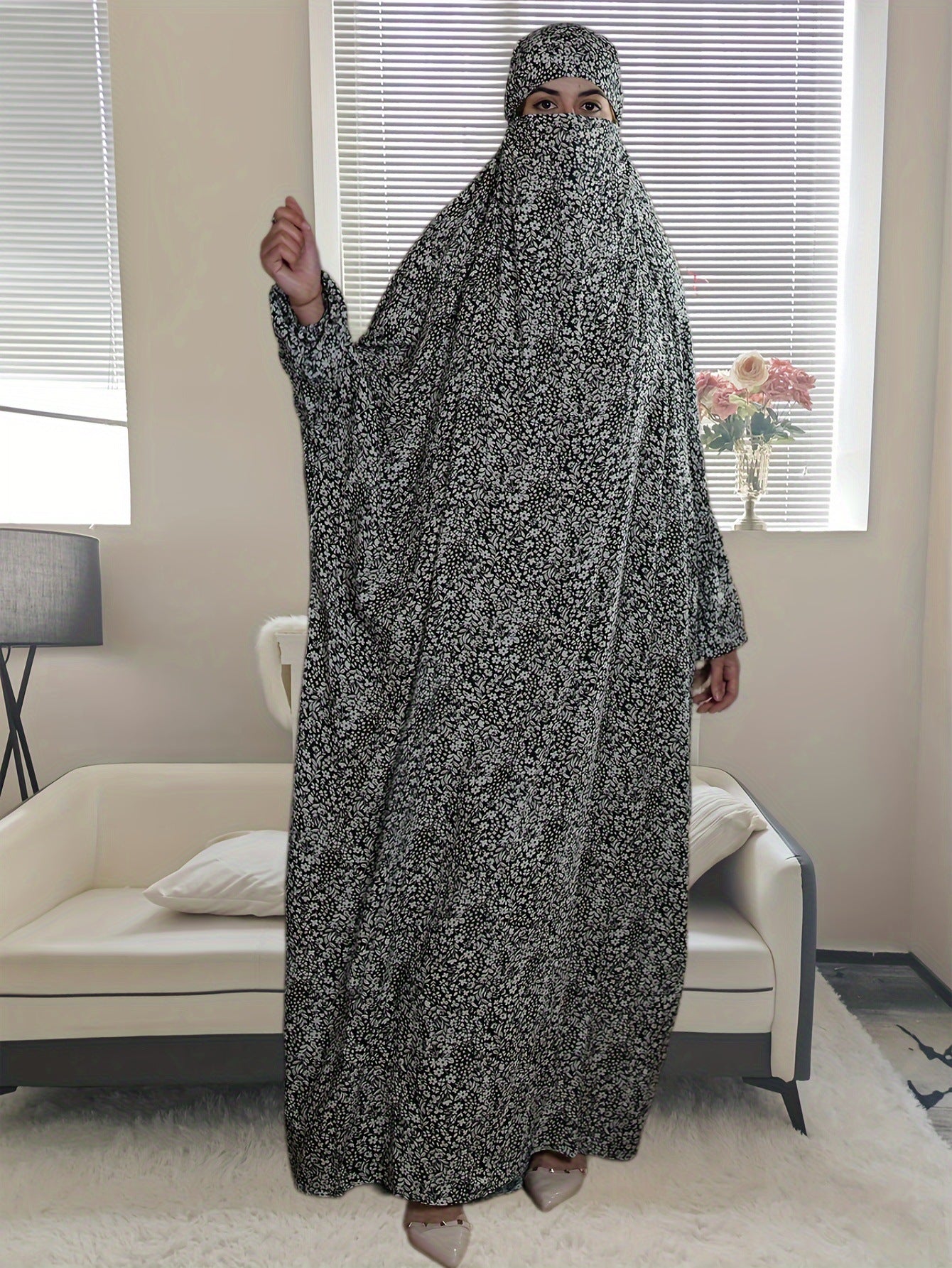 18 Cross-border plus size women's clothing Middle Eastern Muslim traditional hooded prayer robe fashion printed dress abaya Dresses/gowns prayer set