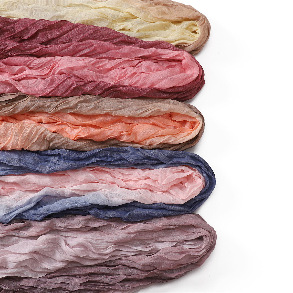 YZ205 Cotton and linen gradient wrinkled dyed long scarf hijab hijab/tudung printed hijab printed scarf Gradient - MinYang Fashion Apparel Accessory Manufacturer