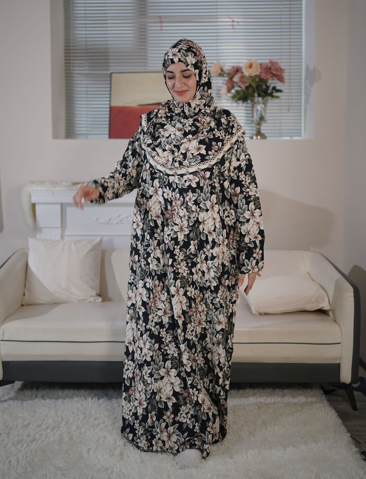 9797 Middle East plus size women's new Muslim lace hooded prayer robe fashion African flower robe dress