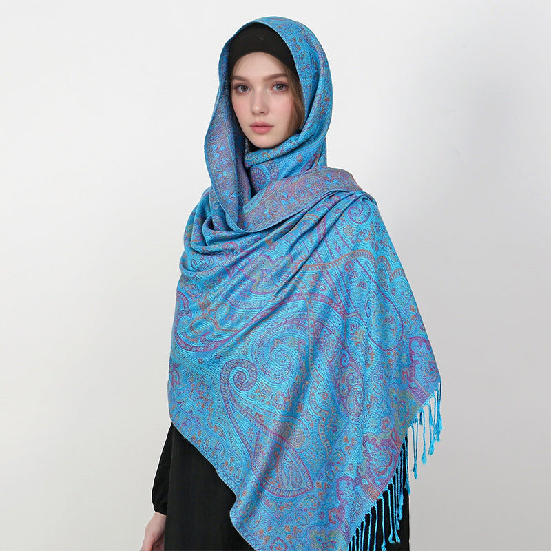 MY22 Cashew jacquard long scarf shawl tassel design - MinYang Fashion Apparel Accessory Manufacturer