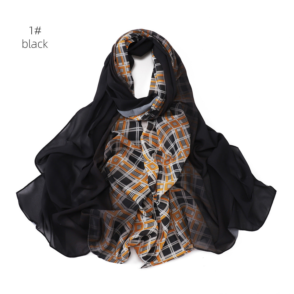 YZ209 Pearl chiffon solid color plus plaid hand-painted gradient gauze scarf sunscreen shawl hijab hijab/tudung printed hijab printed scarf - MinYang Fashion Apparel Accessory Manufacturer