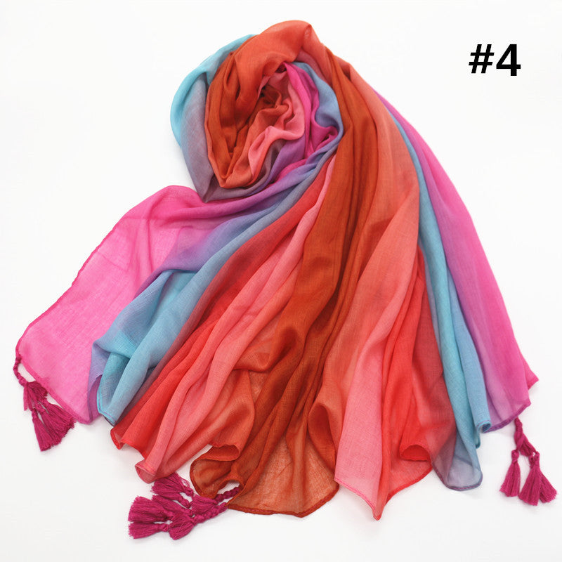 xmr Rainbow cotton and linen scarf Gradient hijab hijab/tudung printed hijab printed scarf - MinYang Fashion Apparel Accessory Manufacturer