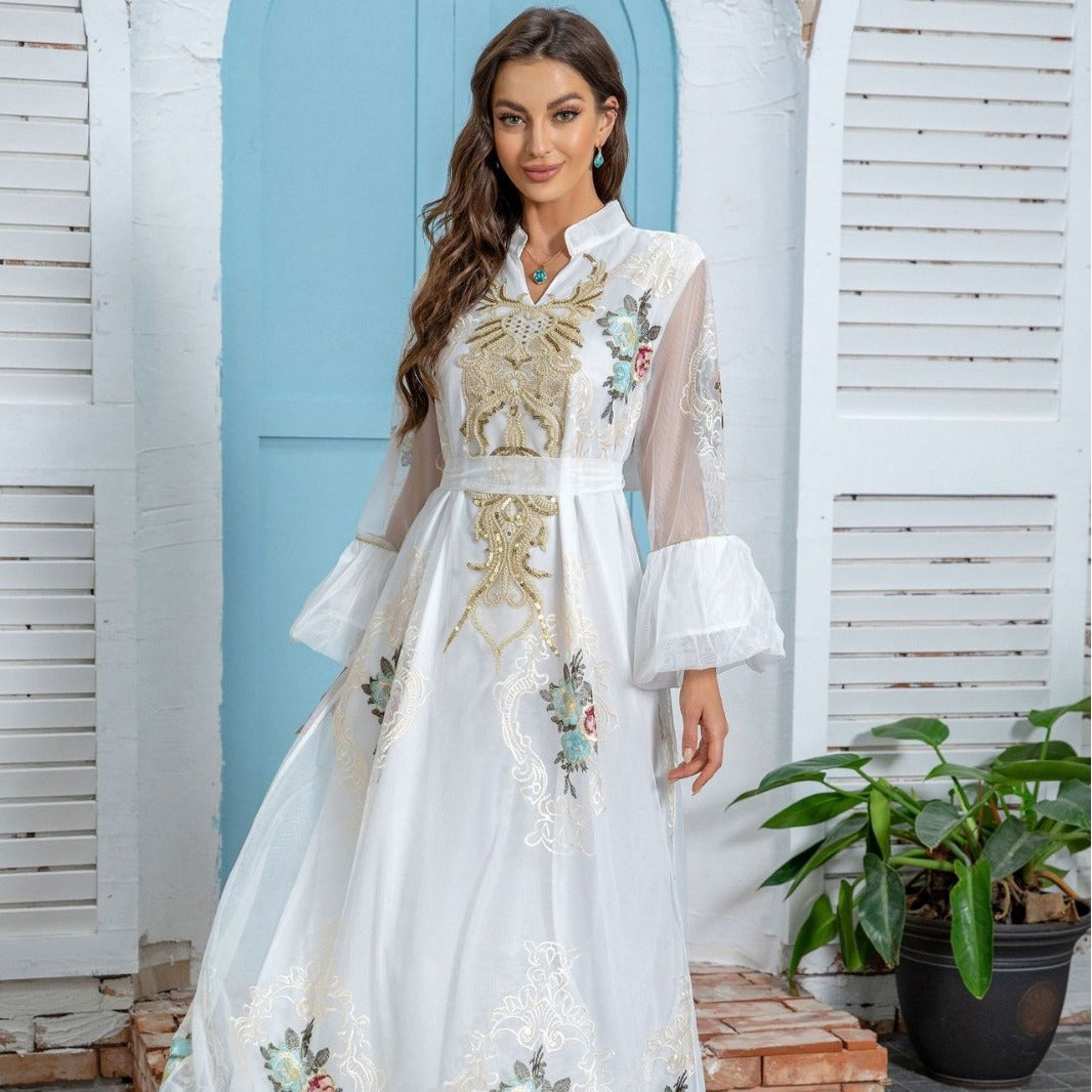 ZD004 Muslim robe gold stamping simple lace slim fit Dubai women's dress abaya Dresses/gowns