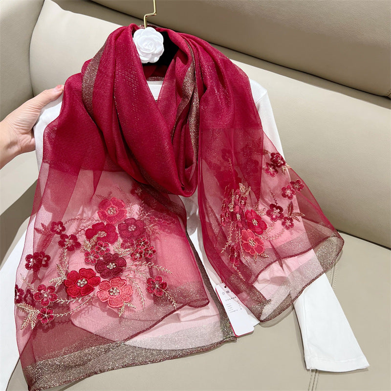 SZ109 Chinese style new style Begonia silk blended imitation mulberry silk scarf ladies fashionable versatile Korean version live - MinYang Fashion Apparel Accessory Manufacturer