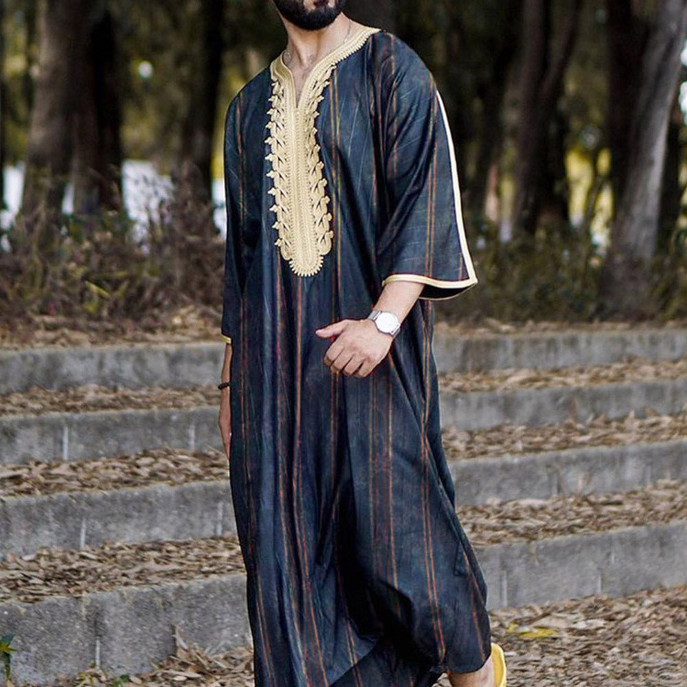 1134999 Foreign trade Muslim long-sleeved embroidered ethnic style Arab robe men's robes abaya - MinYang Fashion Apparel Accessory Manufacturer