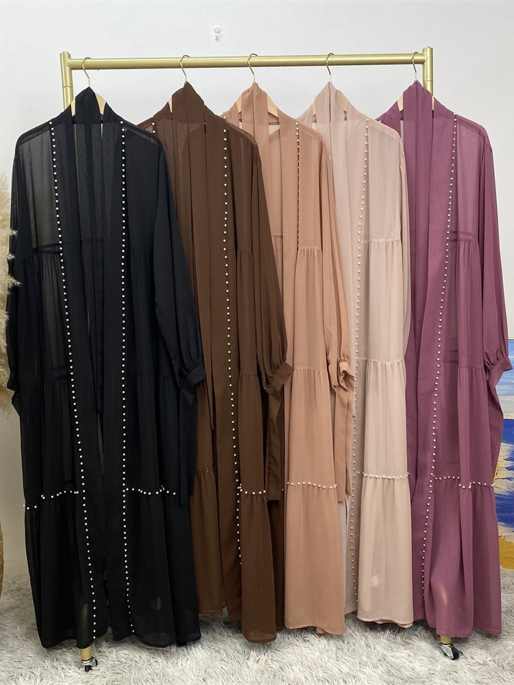 1964 plain Nail bead chiffon abaya - MinYang Fashion Apparel Accessory Manufacturer