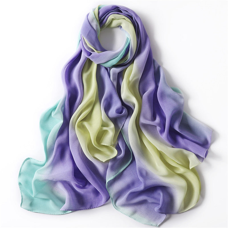 YZ19 Candy color print gradient rainbow stripe pearl chiffon hijab hijab/tudung printed hijab printed scarf Gradient