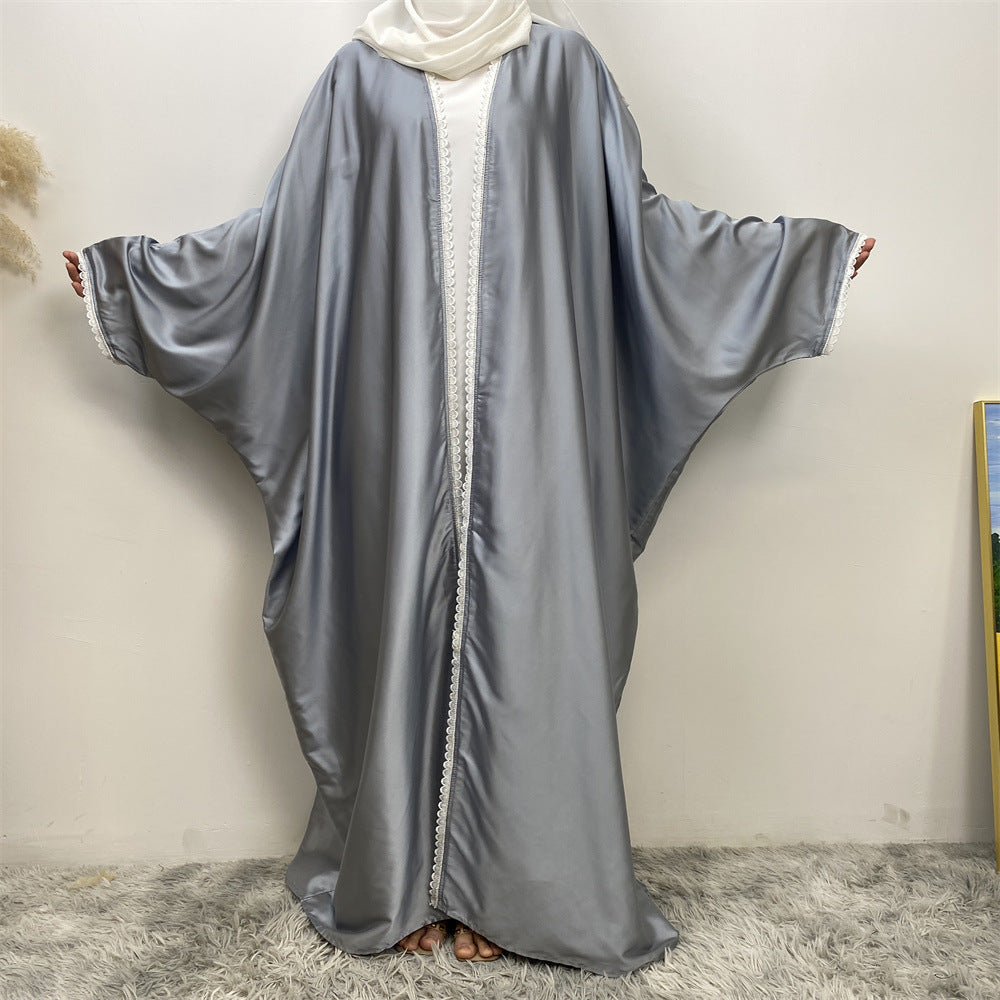 1429 Muslim patchwork lace bat sleeve floor-length cardigan