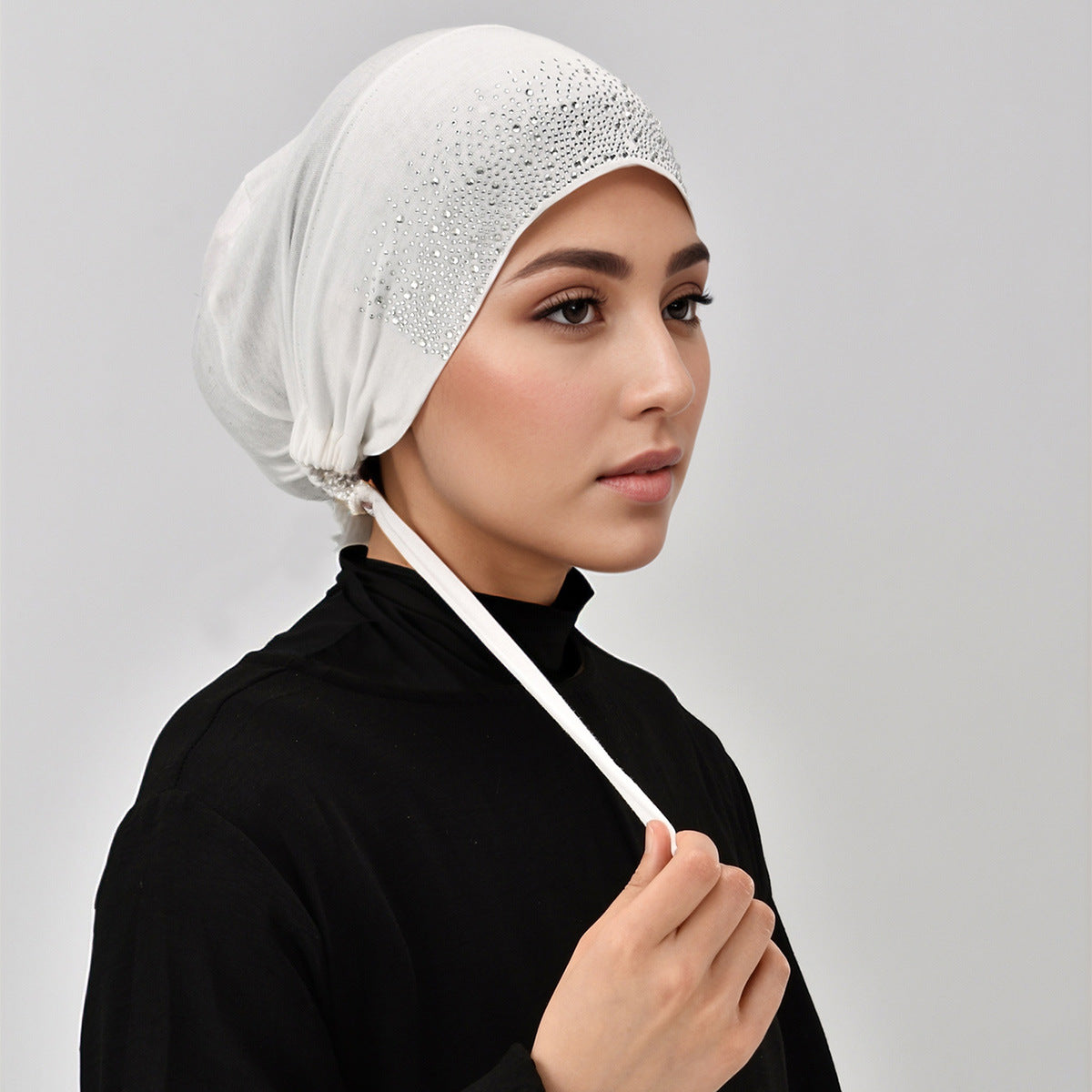RS059 Rhinestone bandage mercerized cotton hijab cap
