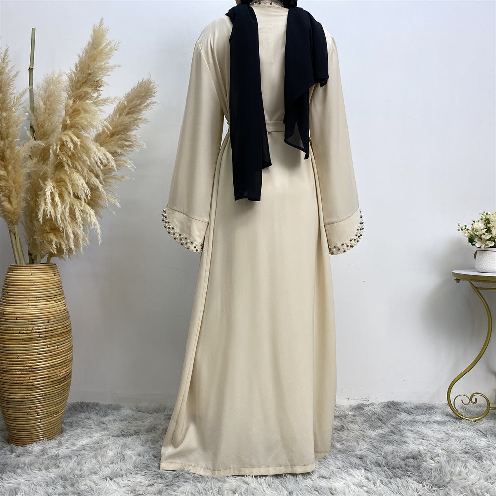 1838 plain Nail bead muslim abaya cardigan dress