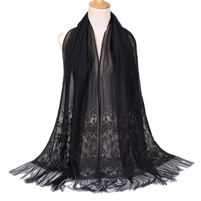 VS69 plain hollow lace tassel hijab