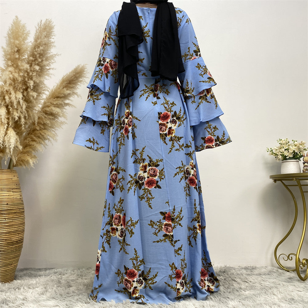 9071 printed flower abaya dress