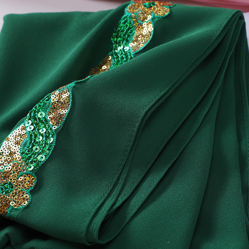 MSL228 plain pearl chiffon Selendang tudung lace Bronzing