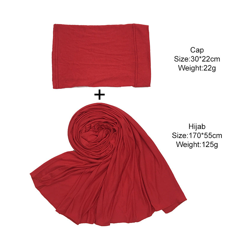 ND472 50*170cm Small Size Plain Cotton Mercerized Cotton Soft Hijab with Undercap Set