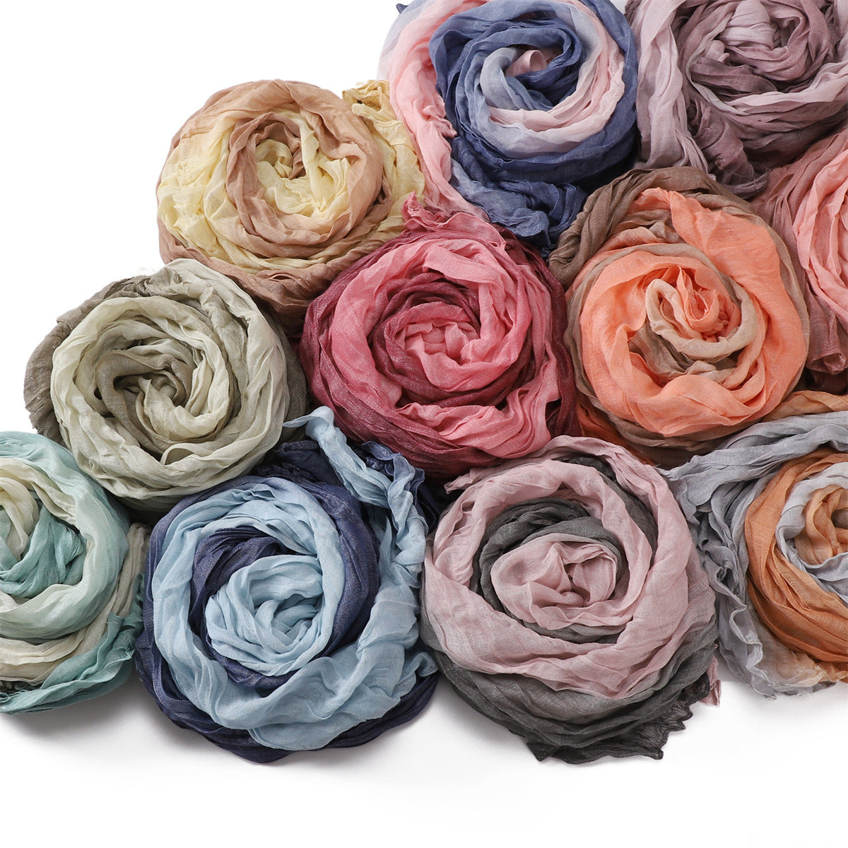 YZ205 Cotton and linen gradient wrinkled dyed long scarf hijab hijab/tudung printed hijab printed scarf Gradient - MinYang Fashion Apparel Accessory Manufacturer