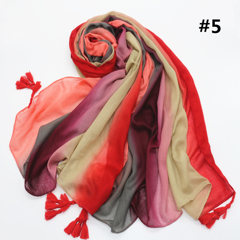 xmr Rainbow cotton and linen scarf Gradient hijab hijab/tudung printed hijab printed scarf - MinYang Fashion Apparel Accessory Manufacturer