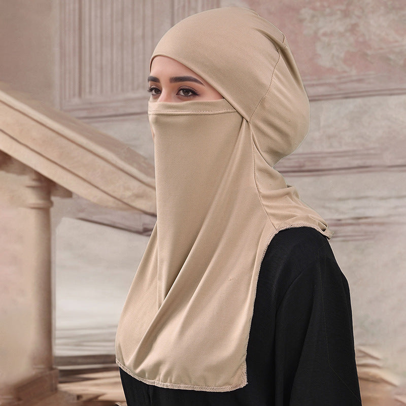 MSL095 Crystal hemp face covering solid color hijab cap